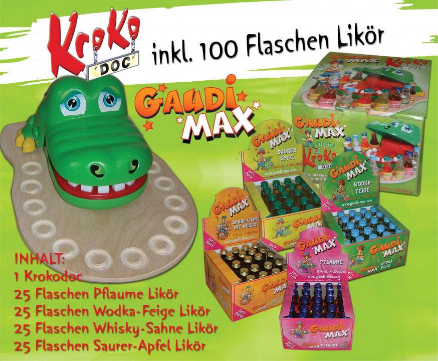 Gaudi Max Kroko Doc Spiel mit 100 Stk 2 cl Shots 16/17% Deutschland – Bild 3