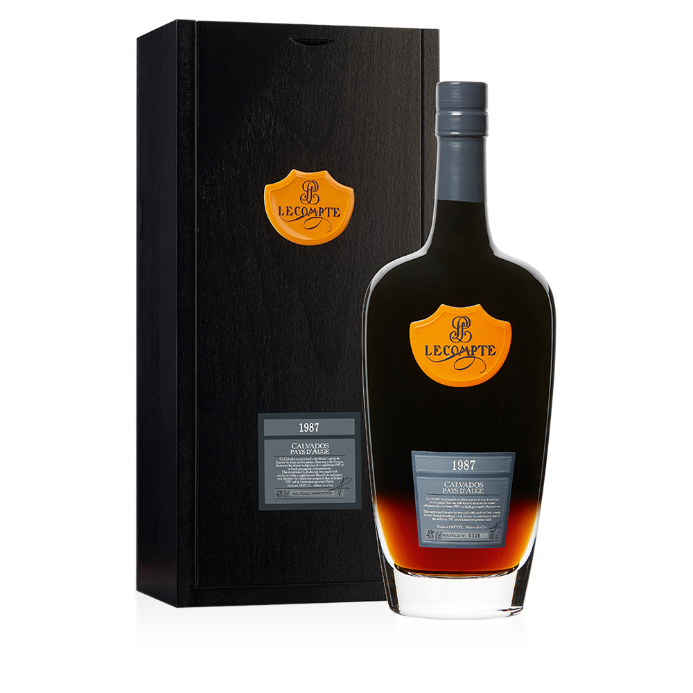 Lecompte Calvados Pays d'Auge Millésime 1987 Jahrgangsflasche Geschenkbox 70 cl / 40 % Frankreich – Flasche mit Verpackung