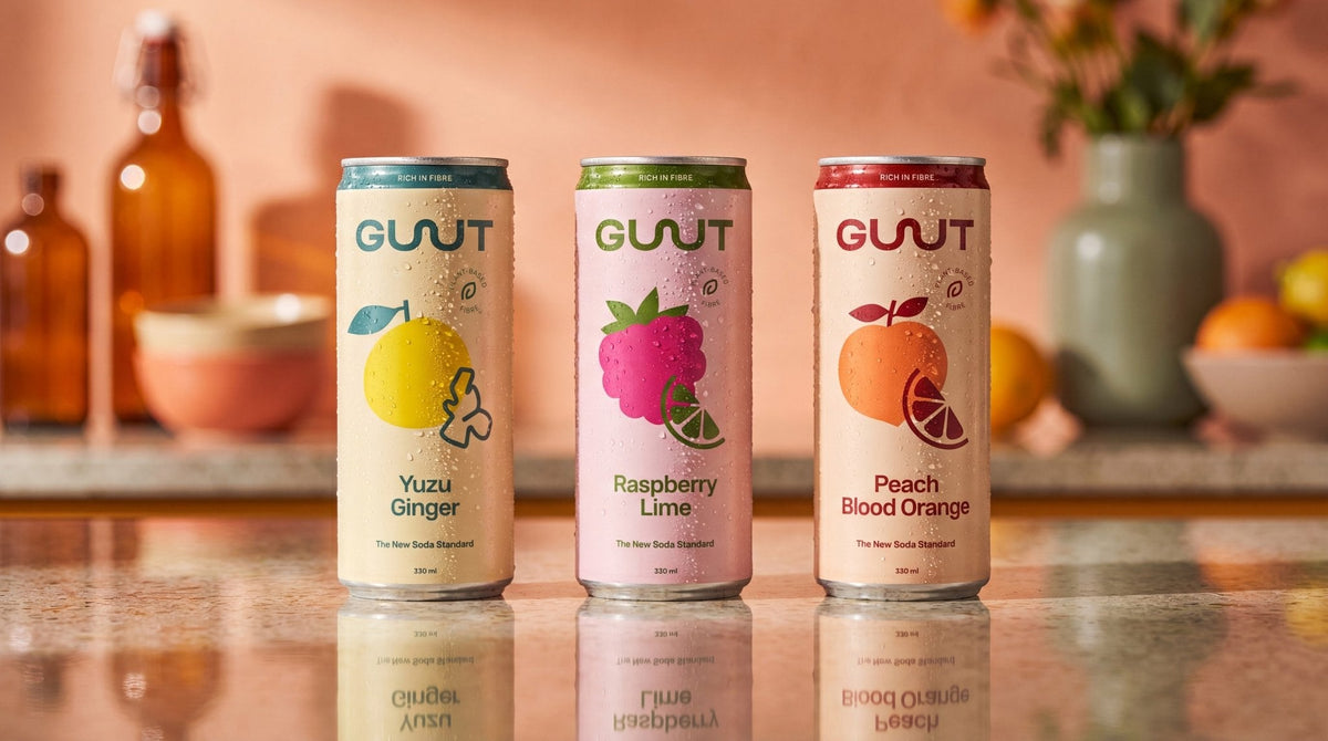 GUUT Prebiotic Soda Mixed Kiste 24 x 330 ml Schweiz – Vorderansicht
