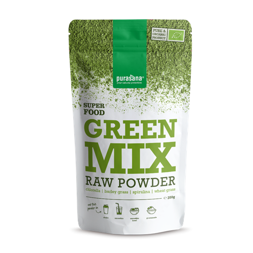 Purasana-Superfood-GREEN-Super-Mix-100-Raw-Powder-BIO-200-Gramm-Indien-Front