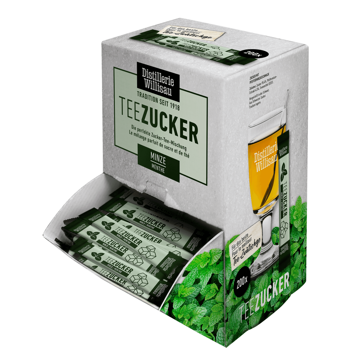 TEE-ZW-TSCHGE-ZUCKER-STICKS-miT-MINZE-perfekt-gemischt-BOX-200-x-5-Gramm-Schweiz
