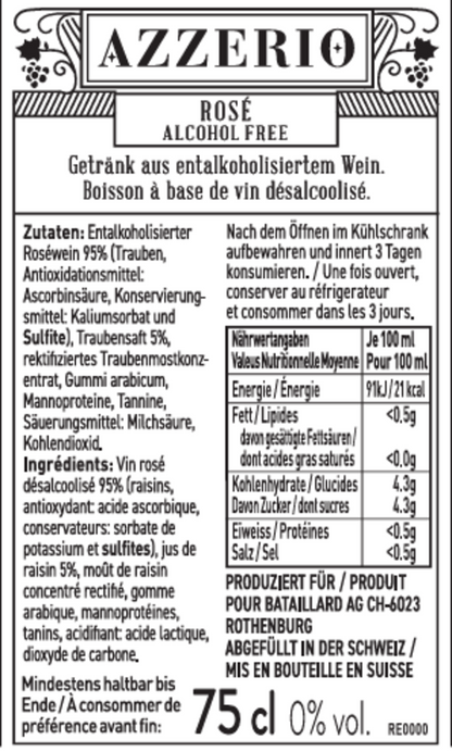 AZZERIO Still Rosé 0% alkoholfrei Kiste 6 x 75 cl Deutschland – Flasche