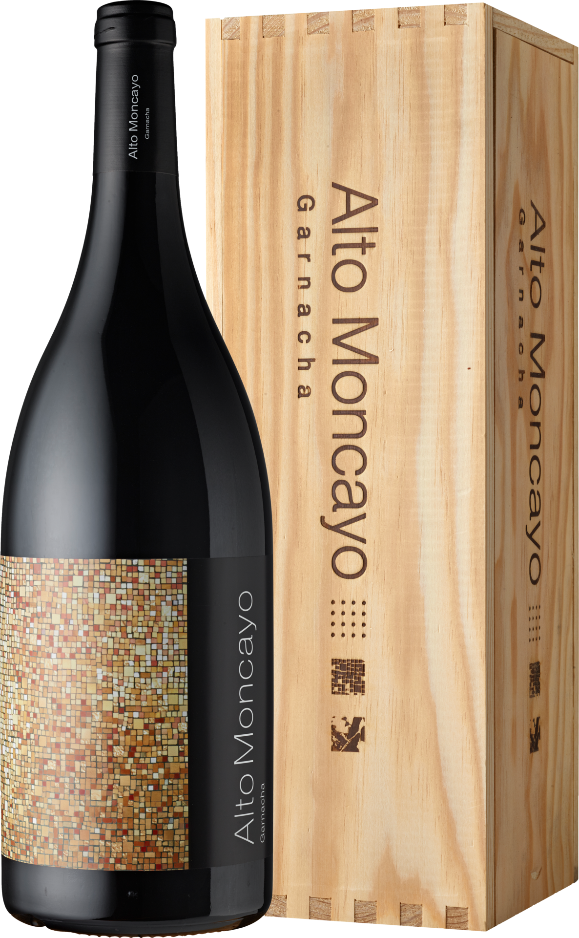 Bodegas Alto Moncayo Campo de Borja D.O. Alto Moncayo 2019 Rotwein 150 cl Magnum in Holzkiste / 16 % Spanien – Flasche