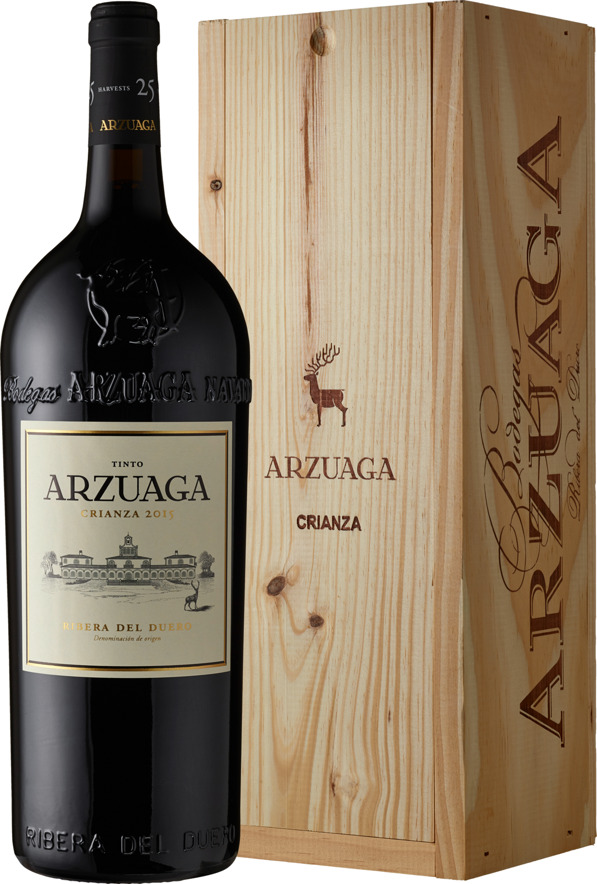 Bodegas Arzuaga Ribera del Duero D.O. Crianza Arzuaga 2022 Rotwein 150 cl Magnum in Holzkiste / 14 % Spanien – Flasche