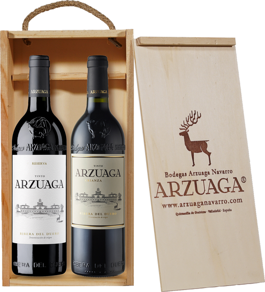 Bodegas Arzuaga Ribera del Duero D.O. Arzuaga Duo Rotwein Geschenkset 2 x 75 cl in Holzkiste Spanien – Flasche